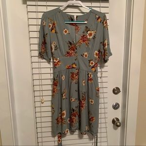 Xhiliration Blue-Gray Floral Dress